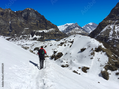 Trekker going to Annapurna Base Camp