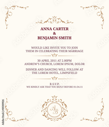 Wedding invitation with monogram