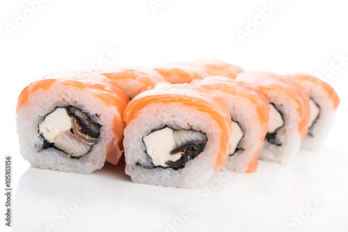 rolls with tuna, eel and salmon