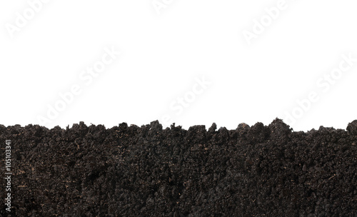 Side view of soil surface, texture isolated on white background