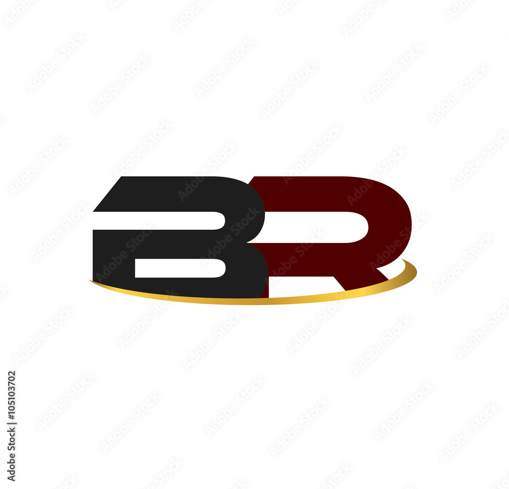 BR alphabet in grey and red with golden curve BR alphabet in grey and red with golden curve