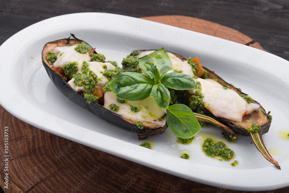 Baked eggplant with cheese and basil Baked eggplant with cheese and basil