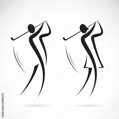 Vector image of an male and female golfers design on white backg