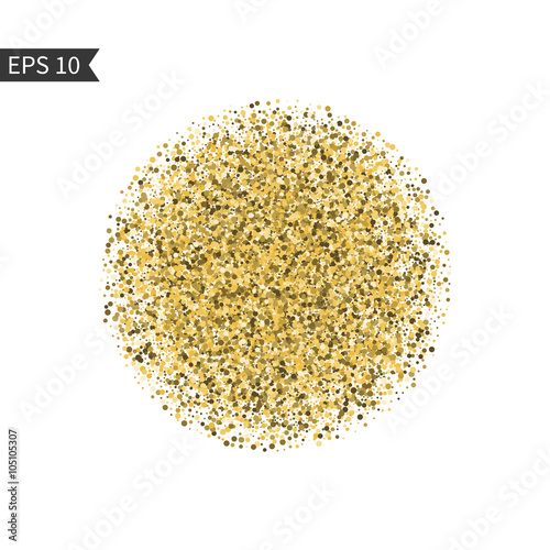 Design gold element. Gold burst glitter sparkles on white background. Bright confetti. Glitter background. Golden texture. Randomly disposed spots.
