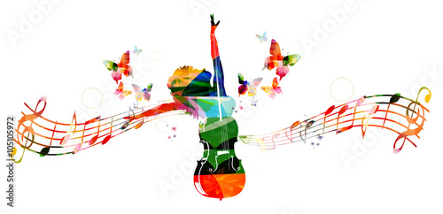 Colorful music background with woman and violoncello