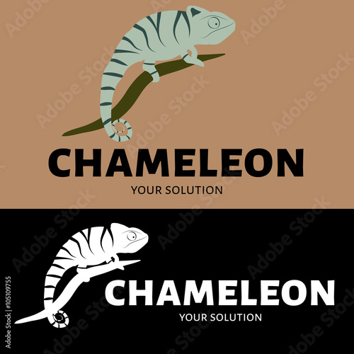 Vector logo chameleon. Brand logo in the shape of a chameleon sitting on a branch