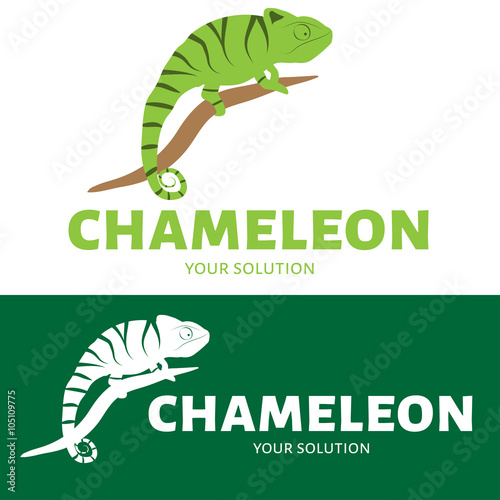 Vector logo chameleon. Brand logo in the shape of a chameleon sitting on a branch