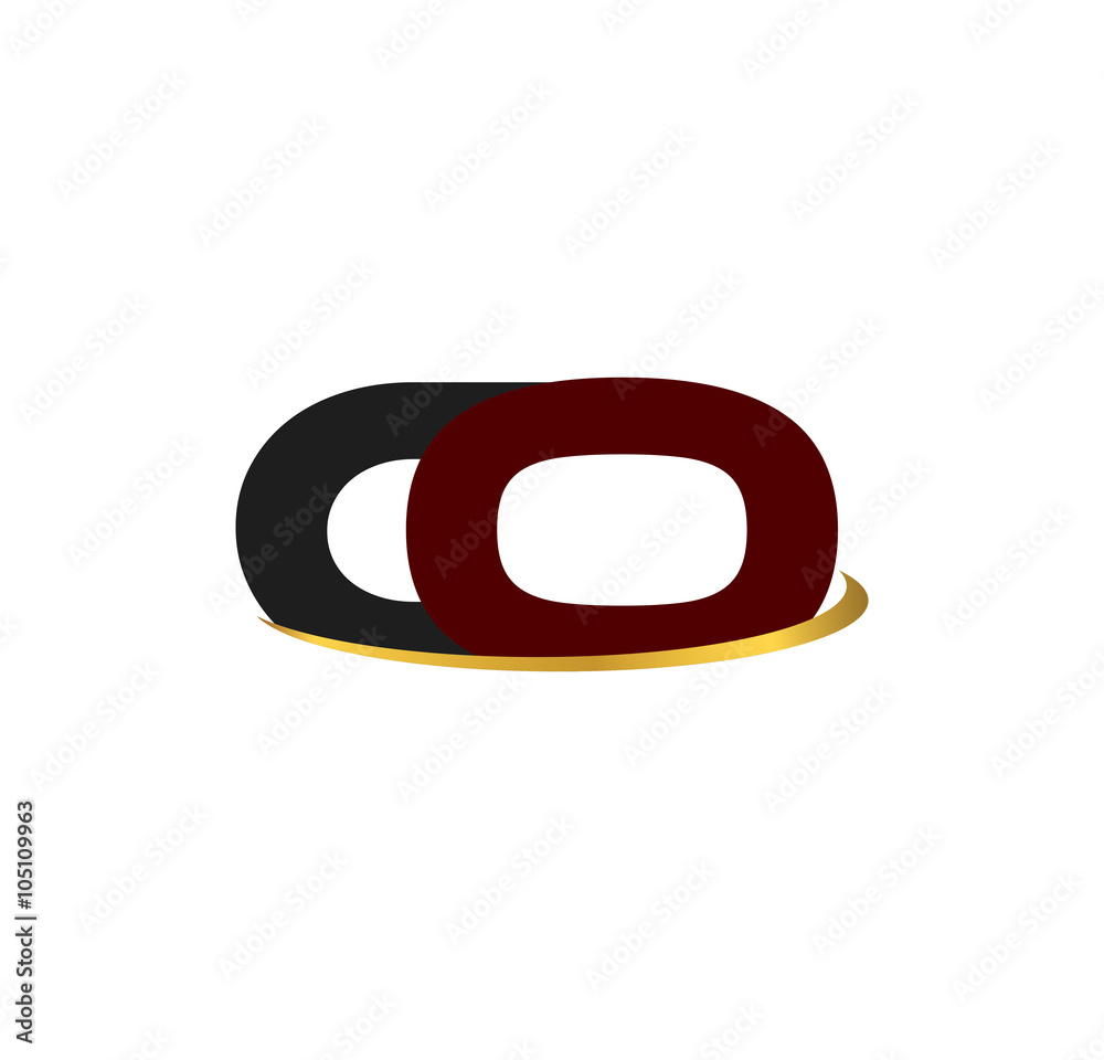 CO alphabet in grey and red with golden curve CO alphabet in grey and red with golden curve