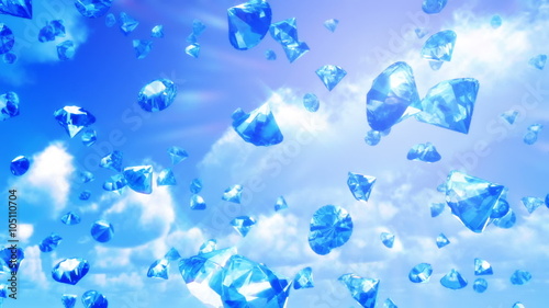 Diamonds Falling from Sky (Loop). Calm background with flying diamonds stream and copy space. Seamlessly loopable.