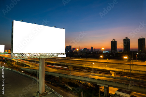 Advertising blank billboard at twilight.