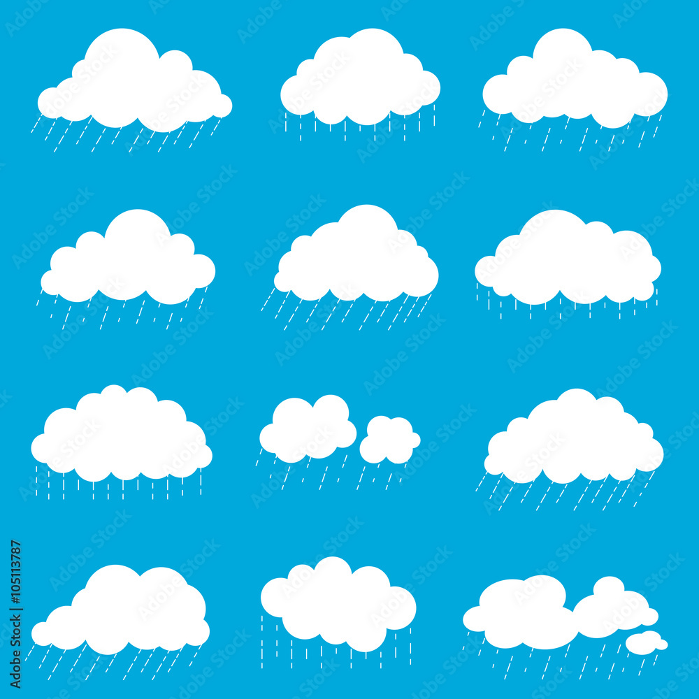 set cloud with rain, smoke element decor isolated for game art w set cloud with rain, smoke element decor isolated for game art w