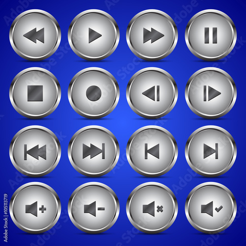 Metallic media player audio video icon circle button