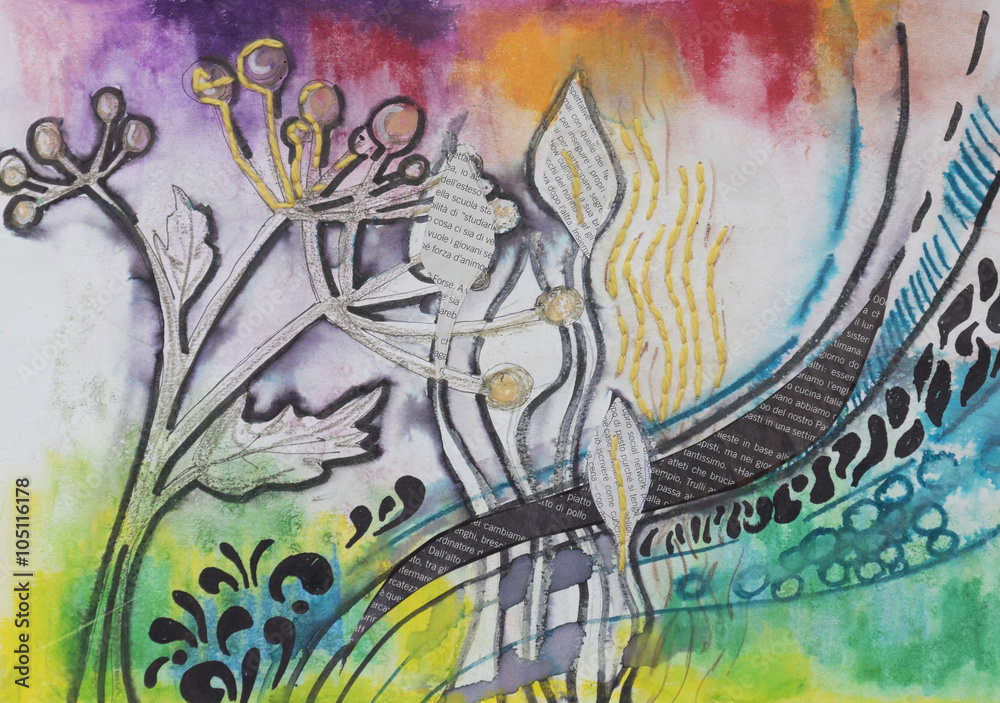 Obraz premium spring forest, collage and sketch