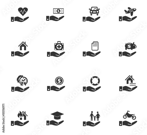 insurance hand icon set