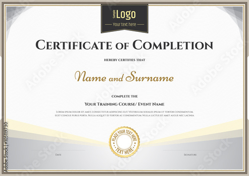 Certificate of completion template in vector for achievement graduation