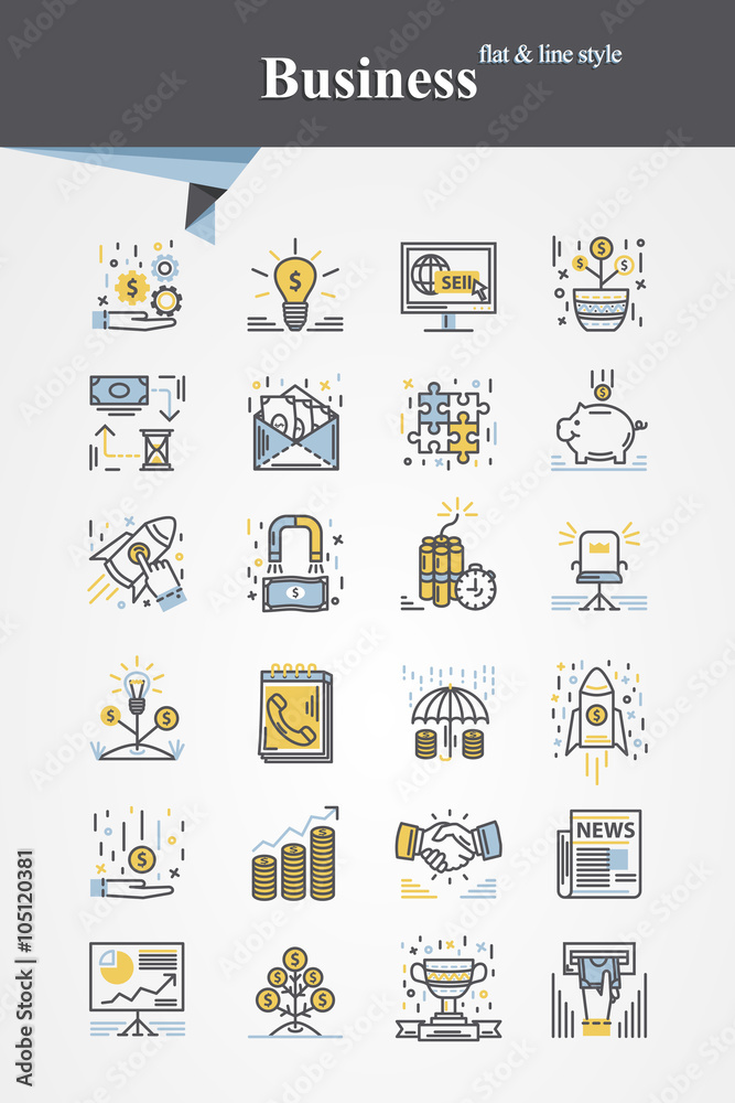 Trendy flat and line Business icons collection Trendy flat and line Business icons collection