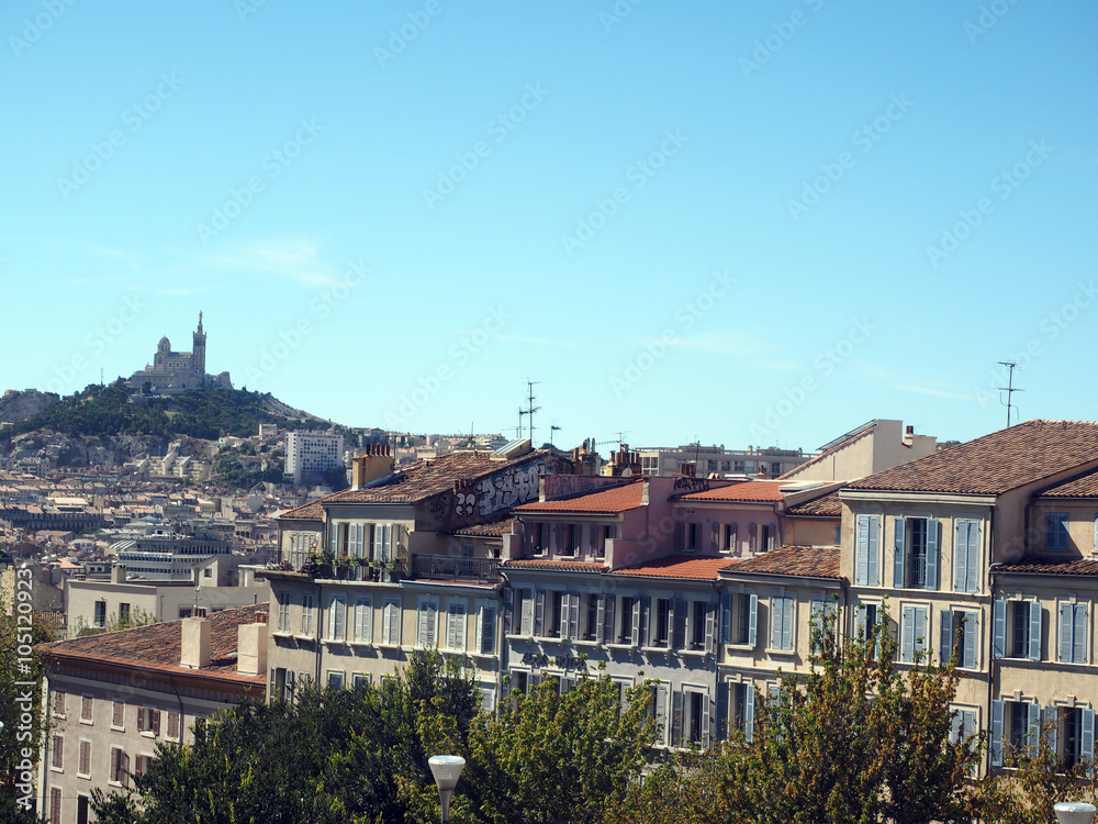 panoramic view  of Marseille, France with condos offices rooftop