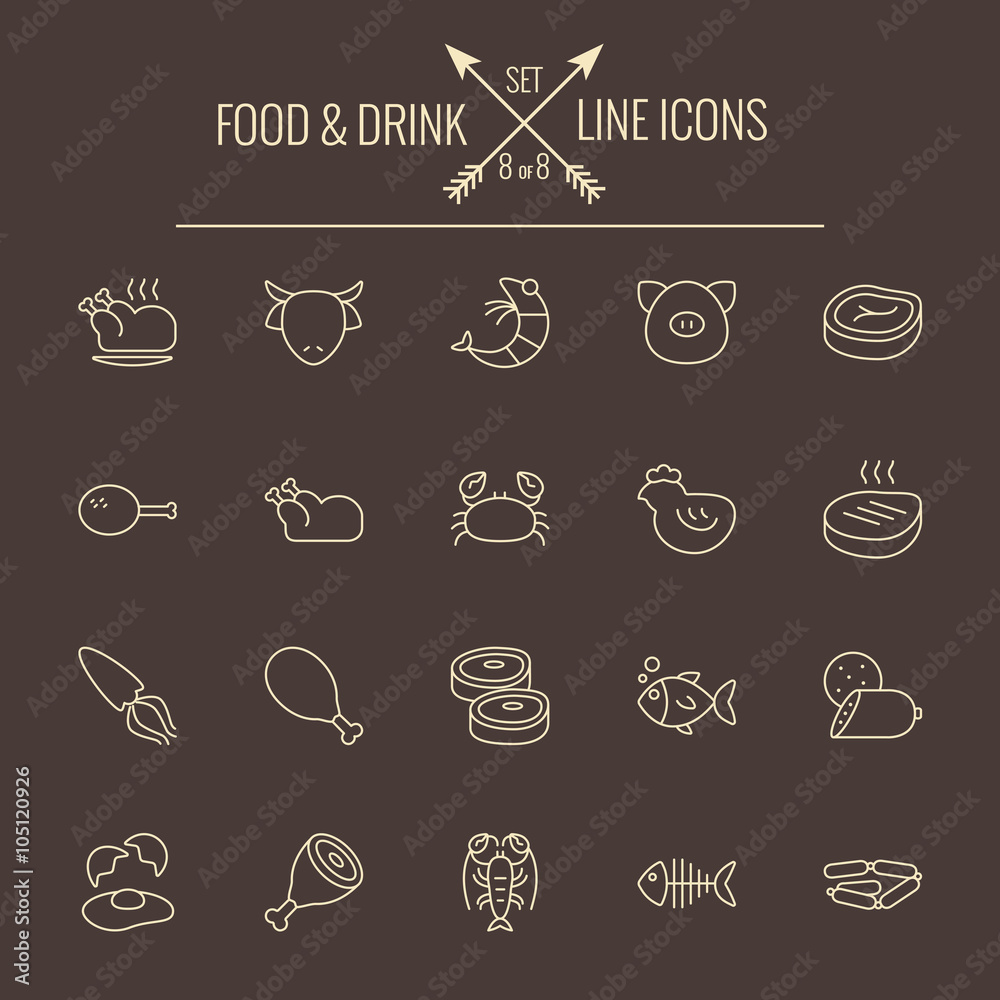Food and drink icon set. Food and drink icon set.