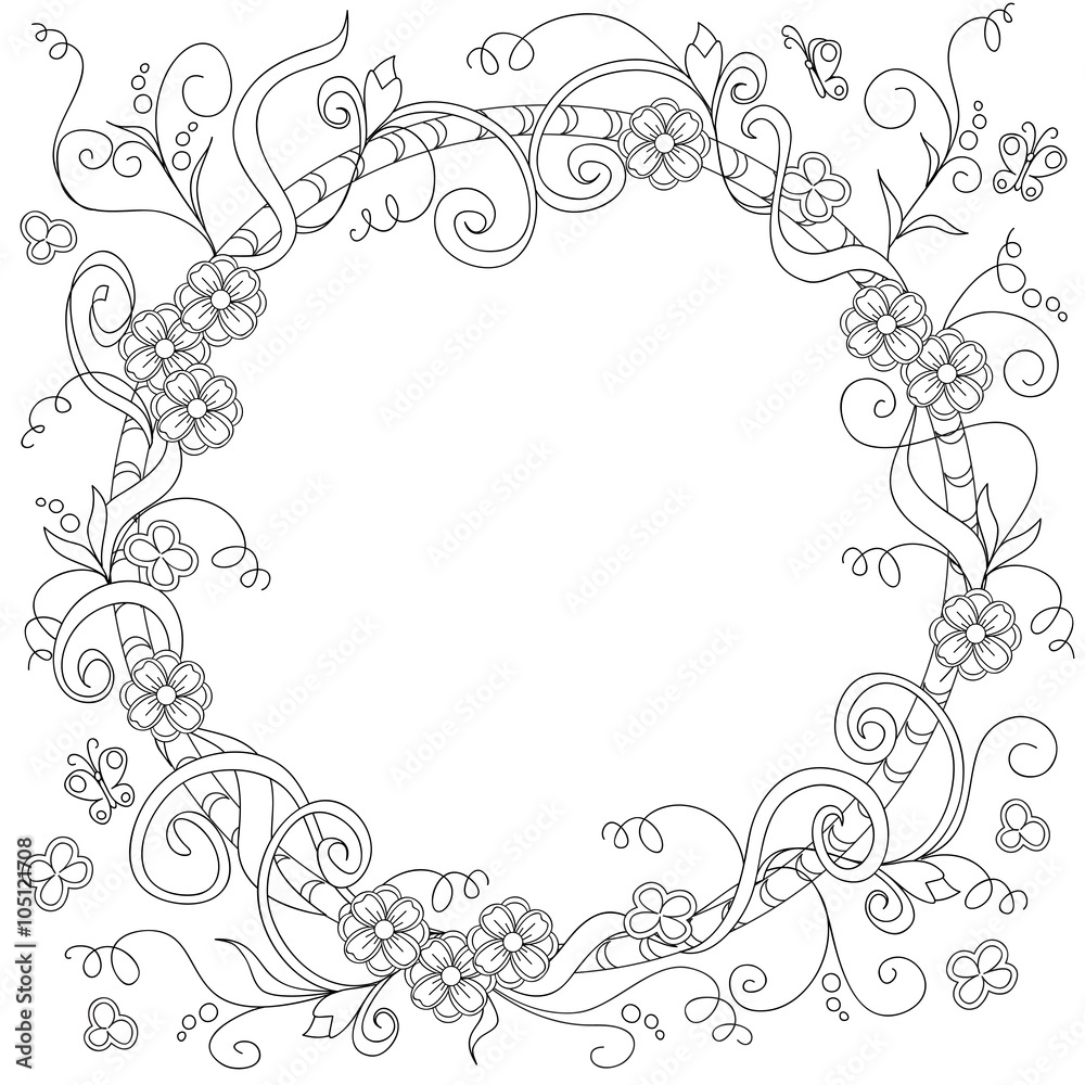 frame with doodle flowers and elements on the white background frame with doodle flowers and elements on the white background