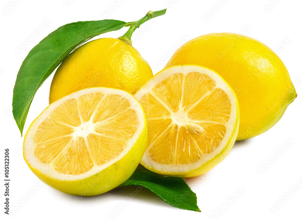 Two Lemons one sliced in half Two Lemons one sliced in half