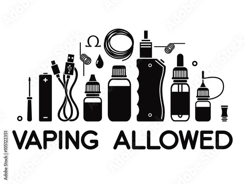 Vector icons set with text "vaping allowed". Isolated on white background