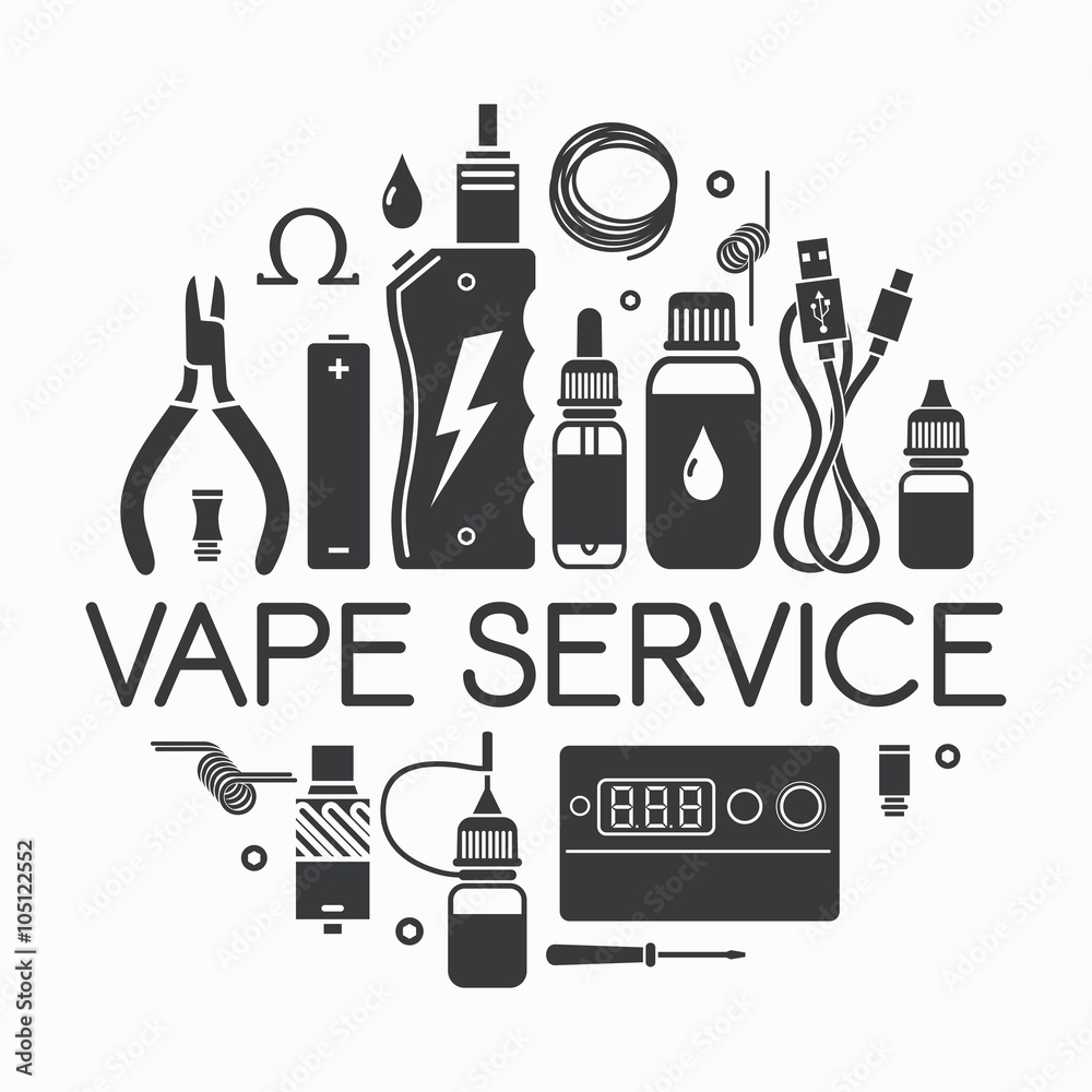 Vector icons of vape service Isolated on white background