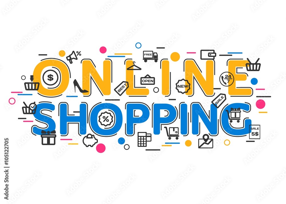 Online Shopping Concept with vector icons and elements. Online Shopping