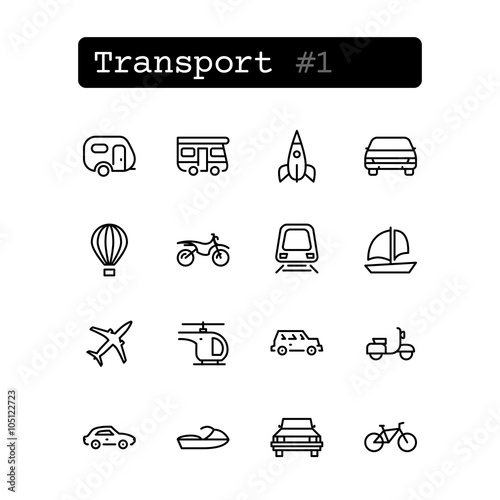 Set line thin icons. Vector. Transport photo