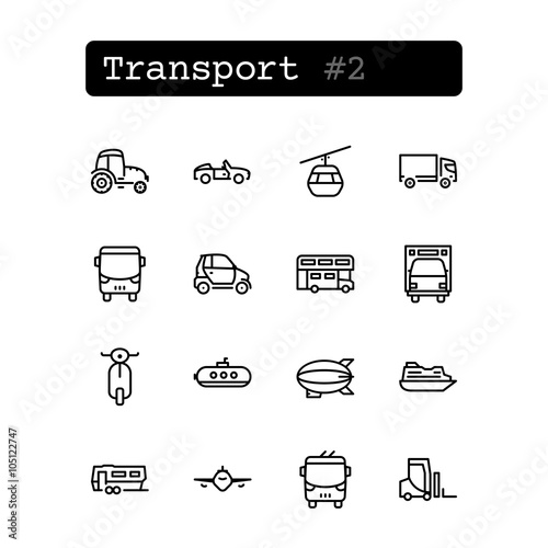 Set line thin icons. Vector. Transport