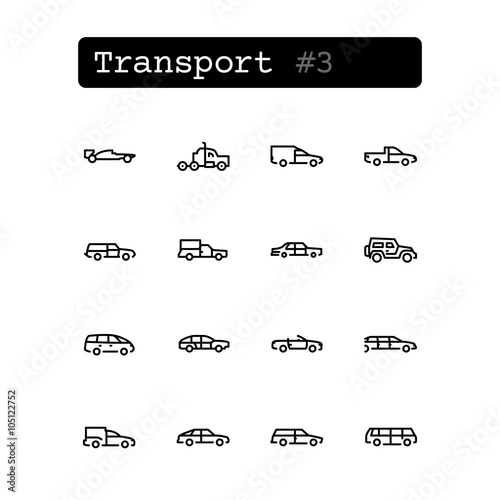 Set line thin icons. Vector. Transport, cars