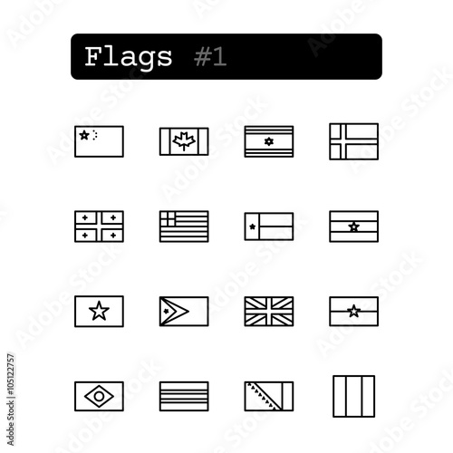 Set line thin icons. Vector. Country flags