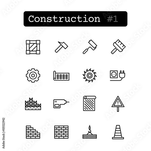 Set line thin icons. Vector. Construction, Building