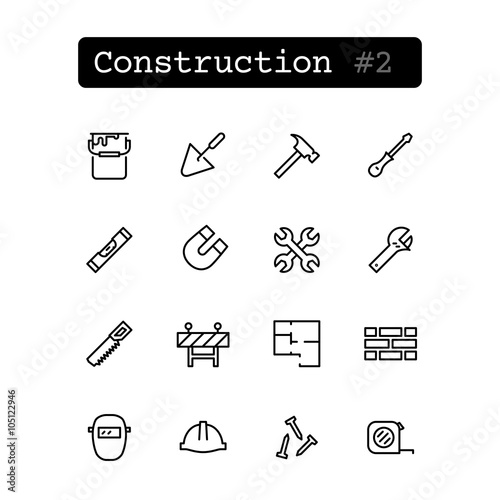 Set line thin icons. Vector. Construction, Building