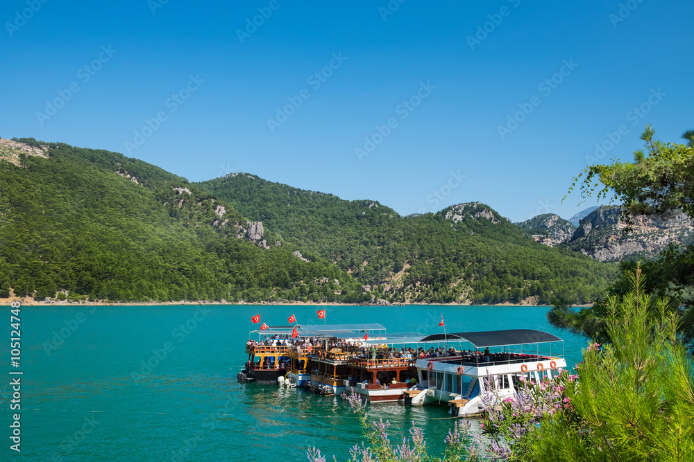 Boats on Manavgat river (Green canyon), Turkey