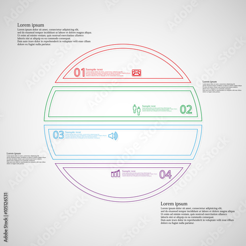 Infographic with circle divided to four color parts from double outlines