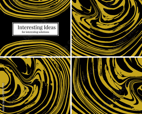 Set of monochrome black and gold abstract bachgrounds. Vector il