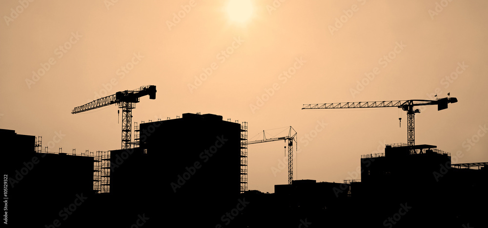 Construction site at sunset