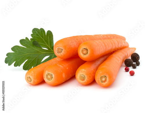 Sweet raw carrot tuber isolated on white background cutout photo