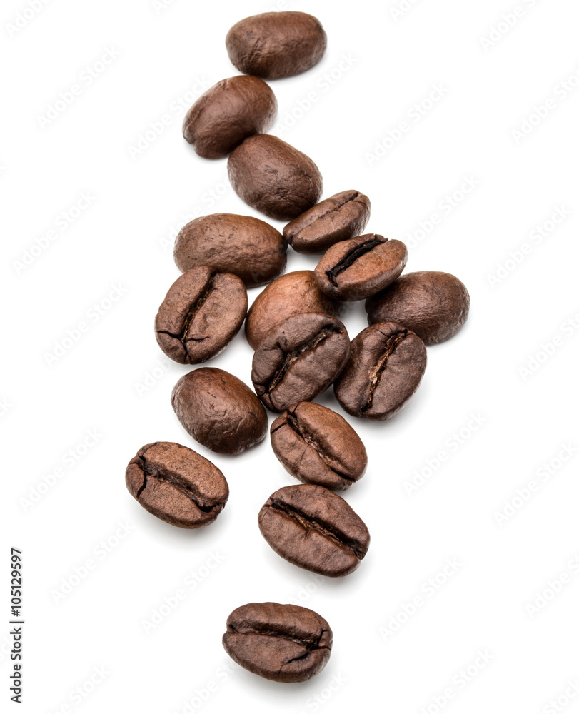 roasted coffee beans isolated in white background cutout