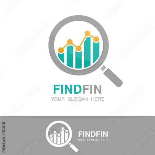   Vector logo combination of a graph and  loupe