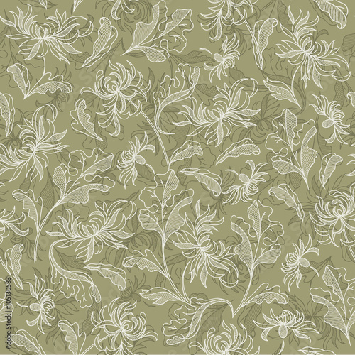 Seamless raster vintage japanese pattern with lily