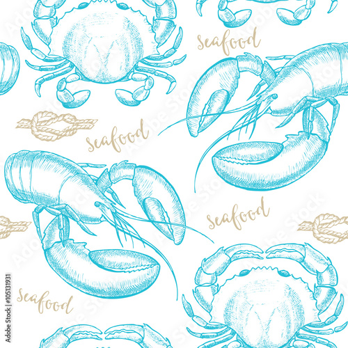 Seamless pattern background vector with seafood elements.