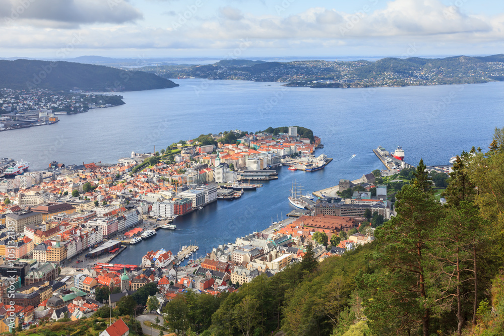 Bergen View.  The view from Mount Floyen across the Bergen waterfront in Norway.