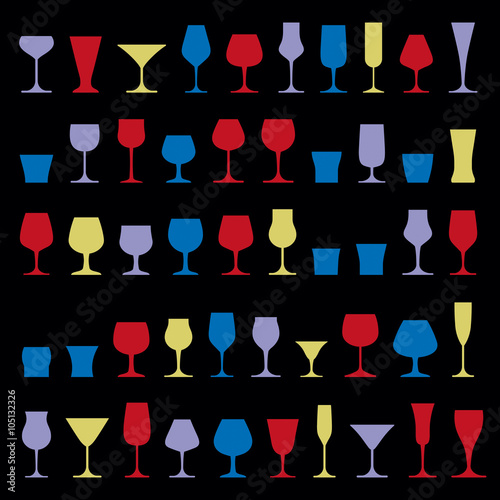 Colorful drinking glasses collection. Set of alcohol goblets