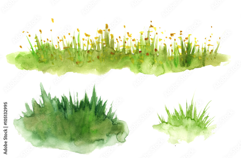 Green grass hand drawn - obrazy, fototapety, plakaty 