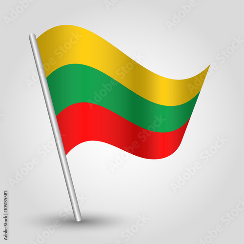 Free Download vector waving simple triangle lithuanian  flag on slanted silver pole - icon of lithuania with metal stick - GFXLoad