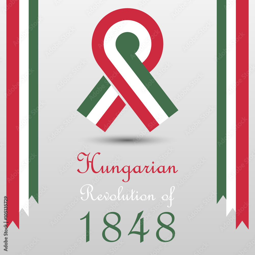Illustration for the hungarian revolution of 1848 with cockade symbol, flags custom text. Symbol