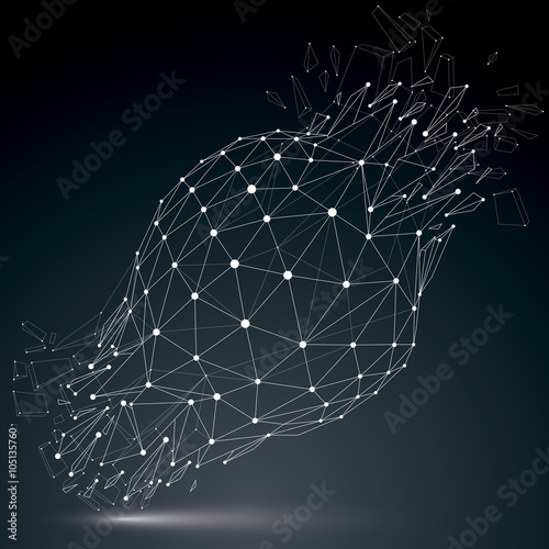 Perspective technology demolished shape with luminescent connected lines