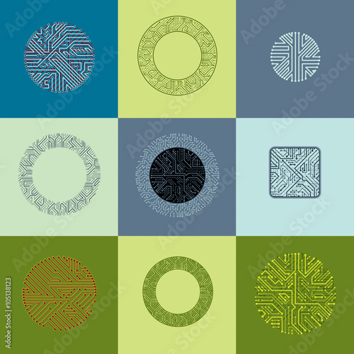 Set of vector technology cpu designs with square and circular shapes