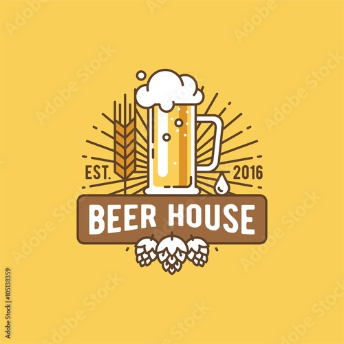 Beer house. Label, badge, logo, template and design element for beer house, bar, pub, brewing company, brewery, tavern, restaurant.